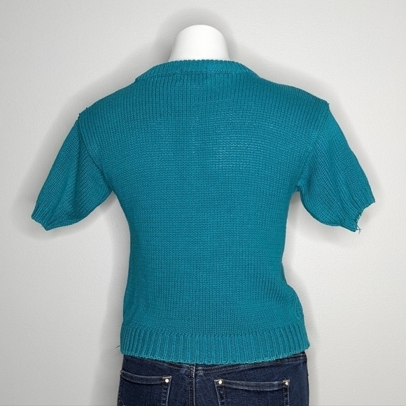 Vintage SML Sport blue paisley short sleeve sweater M - Picture 3 of 6